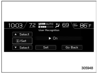 Subaru Forester. User Recognition settings